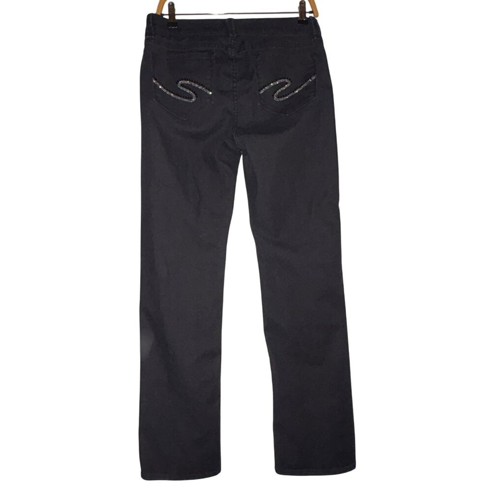 Not Your Daughters Jeans Black Denim Rhinestone Pockets Size 6